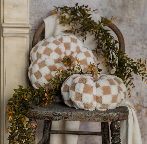 BROWN & CREAM CHECK FABRIC PUMPKIN