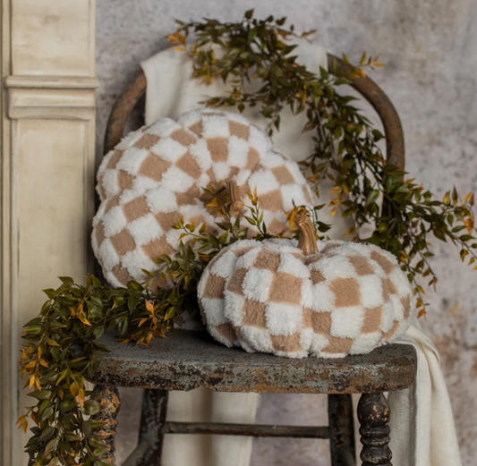 BROWN & CREAM CHECK FABRIC PUMPKIN