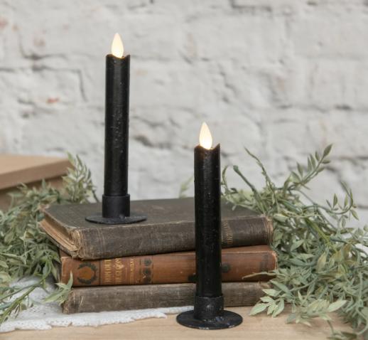 Set/2 Moving Flame Black Taper Candle