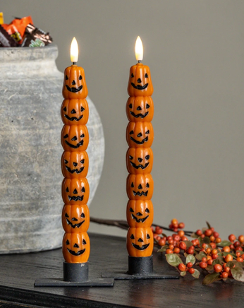 Set/2 3D Flame Jack-o-Lantern Taper Candle
