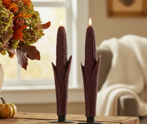 Set/2 3D Flame Burgundy Corn Taper Candle