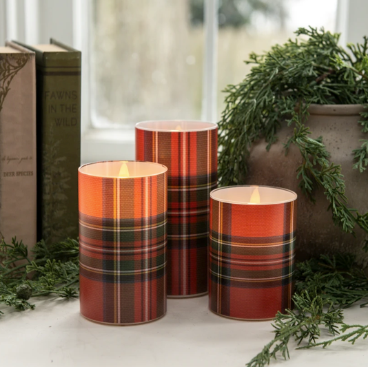 Red Tartan 3D Flame Candle