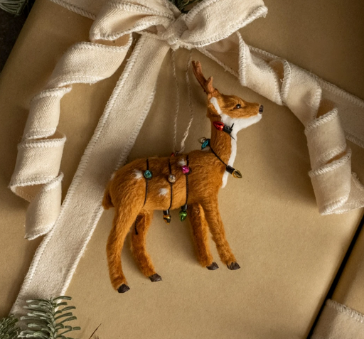 Fur Deer in Christmas Lights Ornament