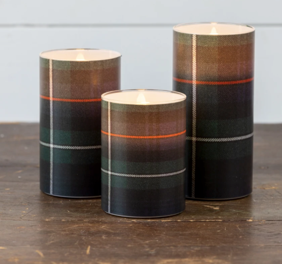 Green/Black Tartan 3D Flame Candle