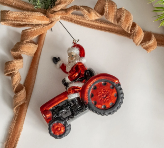 Santa on Tractor Ornament