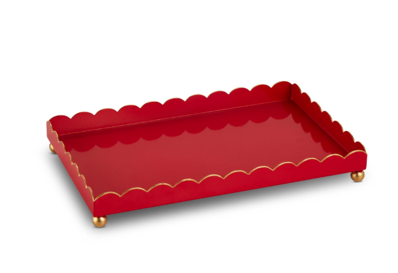 14" Red Scalloped Tray