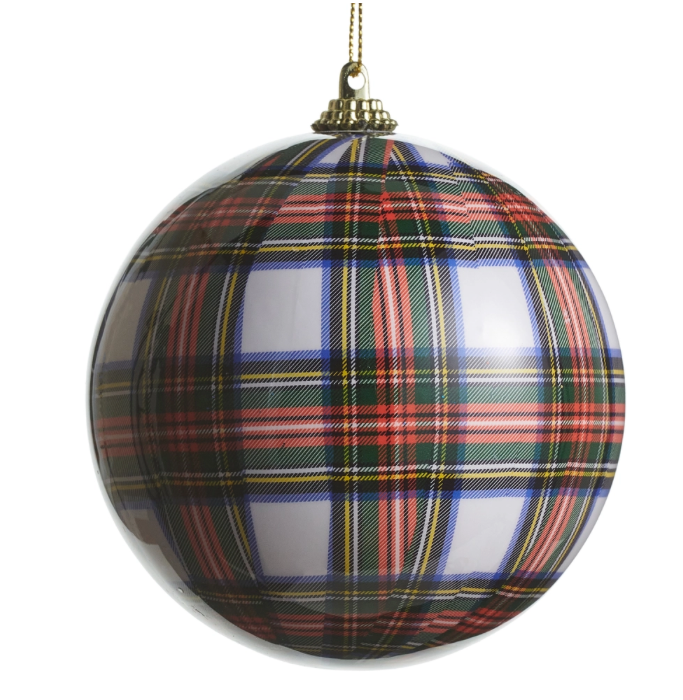 4" White Plaid Ball Ornament