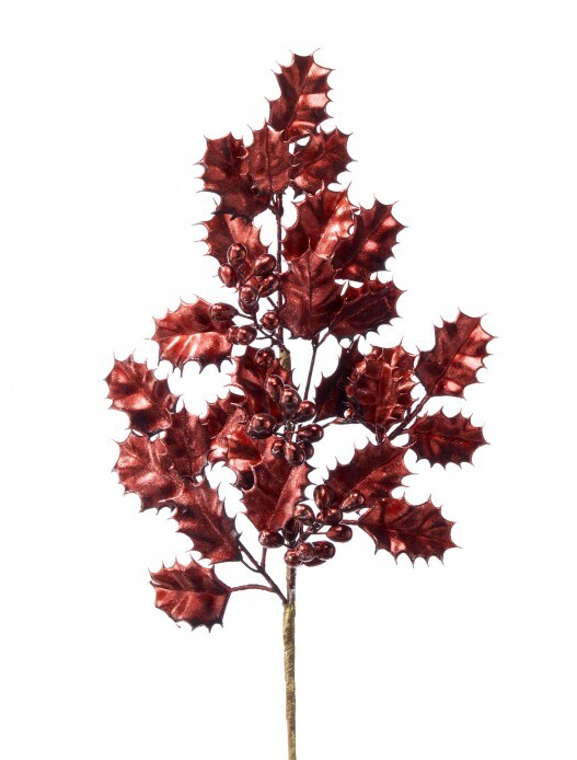 25" Burgundy Metallic Holly Spray