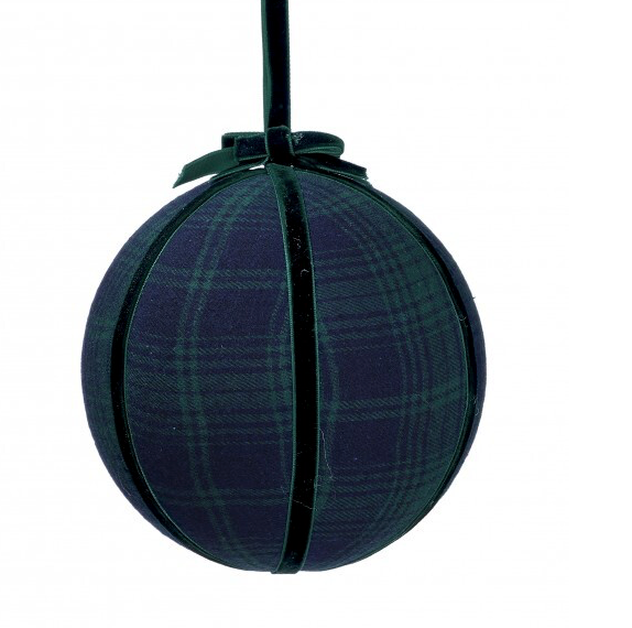 6" Blue Plaid & Velvet Ball Ornament