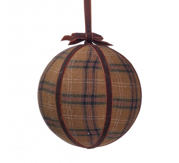 6" Camel Plaid & Velvet Ornament