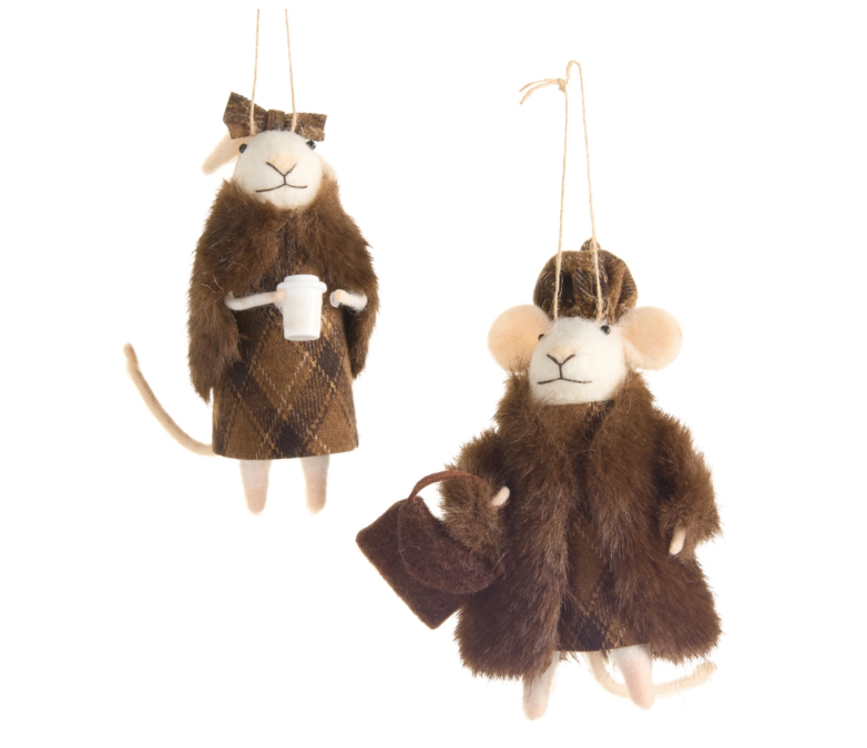 4" Fur Coat Mouse Ornament