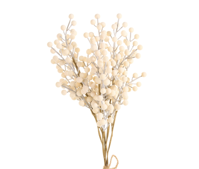 22" Flocked Ivory Berry Bundle
