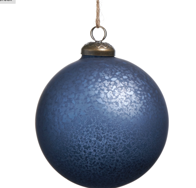 4" Blue Mercury Glass Ball Ornament