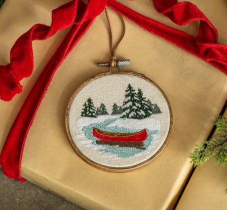 5" Winter Canoe Embroidered Ornament