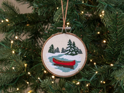 5" Winter Canoe Embroidered Ornament