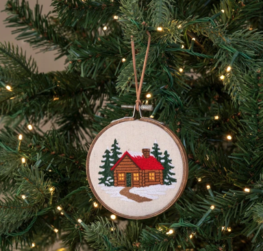 5" Winter Cabin Embroidered Ornament