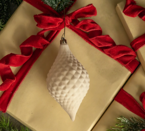 6" Cream Flocked Finial Ornament