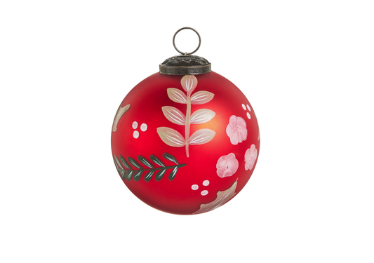 4" Red Greenery Ball Ornament