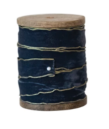 5 Yard Velvet Ribbon w/ Metallic Edges on Wood Spool, 3 Colors