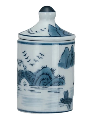 Blue Pattern Stoneware Spice Jar