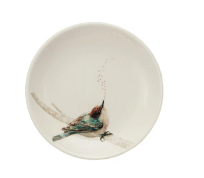 Stoneware Dish w/ Bird on Branch, 4 Styles