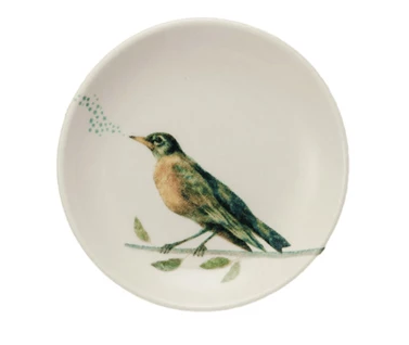 Stoneware Dish w/ Bird on Branch, 4 Styles
