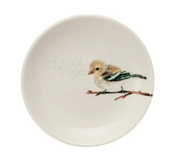 Stoneware Dish w/ Bird on Branch, 4 Styles
