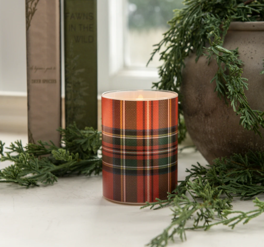 Red Tartan 3D Flame Candle