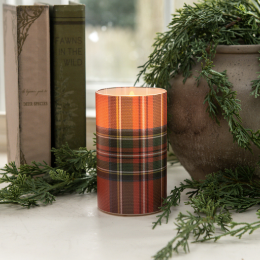 Red Tartan 3D Flame Candle