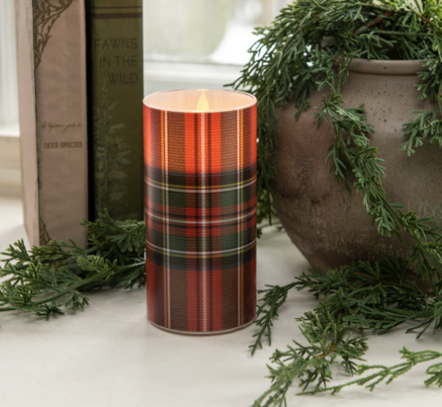 Red Tartan 3D Flame Candle