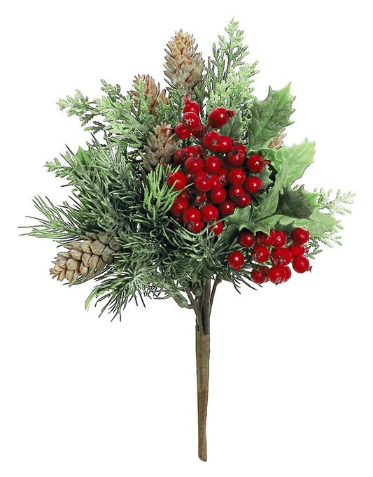 11" Holly Berry & Cedar Bush