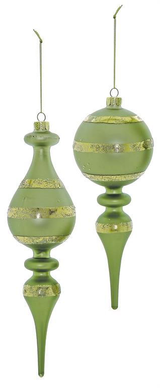 10" Matte Glass Green Ornament with Gold Stripe