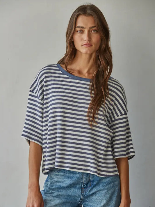 Knit Cotton Spandex Striped Ribbed Top