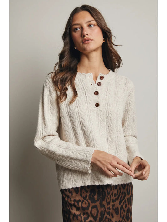 Cable Knit Button Henley Sweater