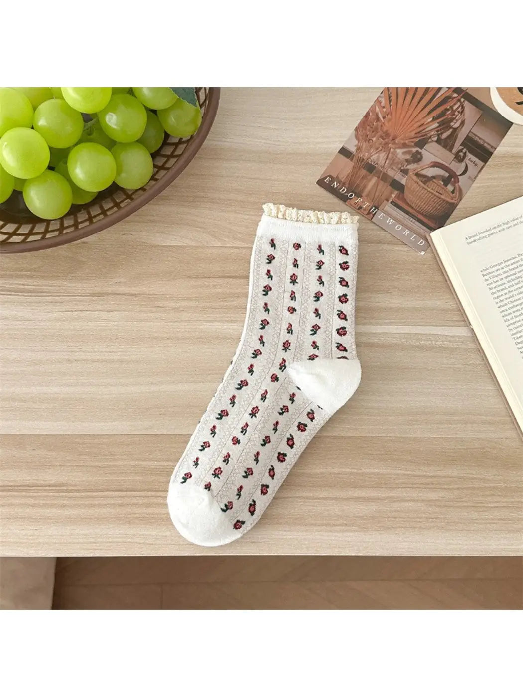 Dainty Blossom Lace Accent Crew Socks