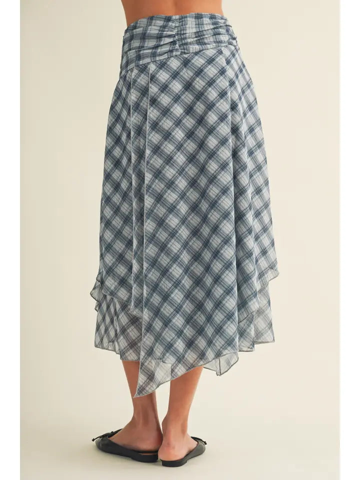 Asymmetric Plaid Handkerchief Hem Skirt