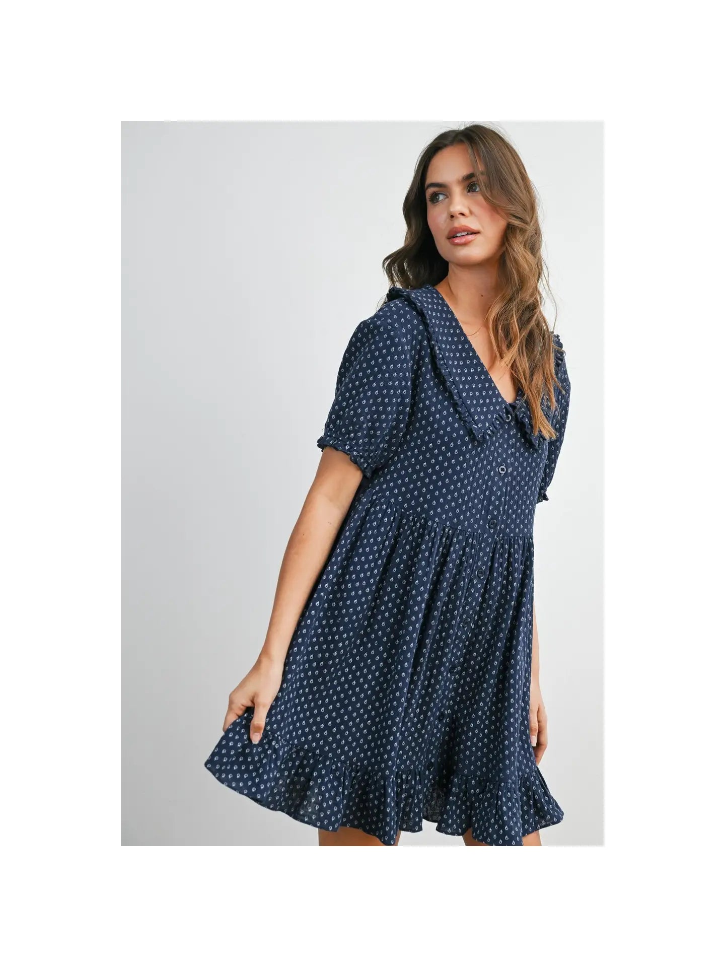 Button Front Puff Dress