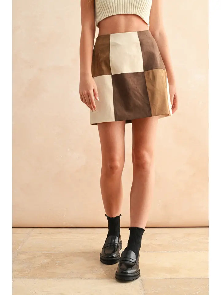Patch Work Suede Skirt