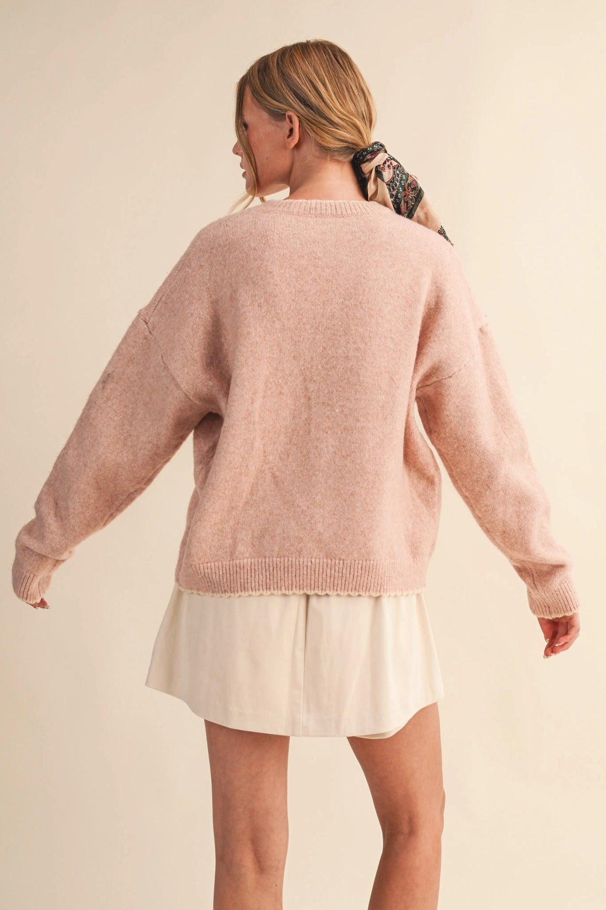 Contrast Knit Scalloped Edge Sweater
