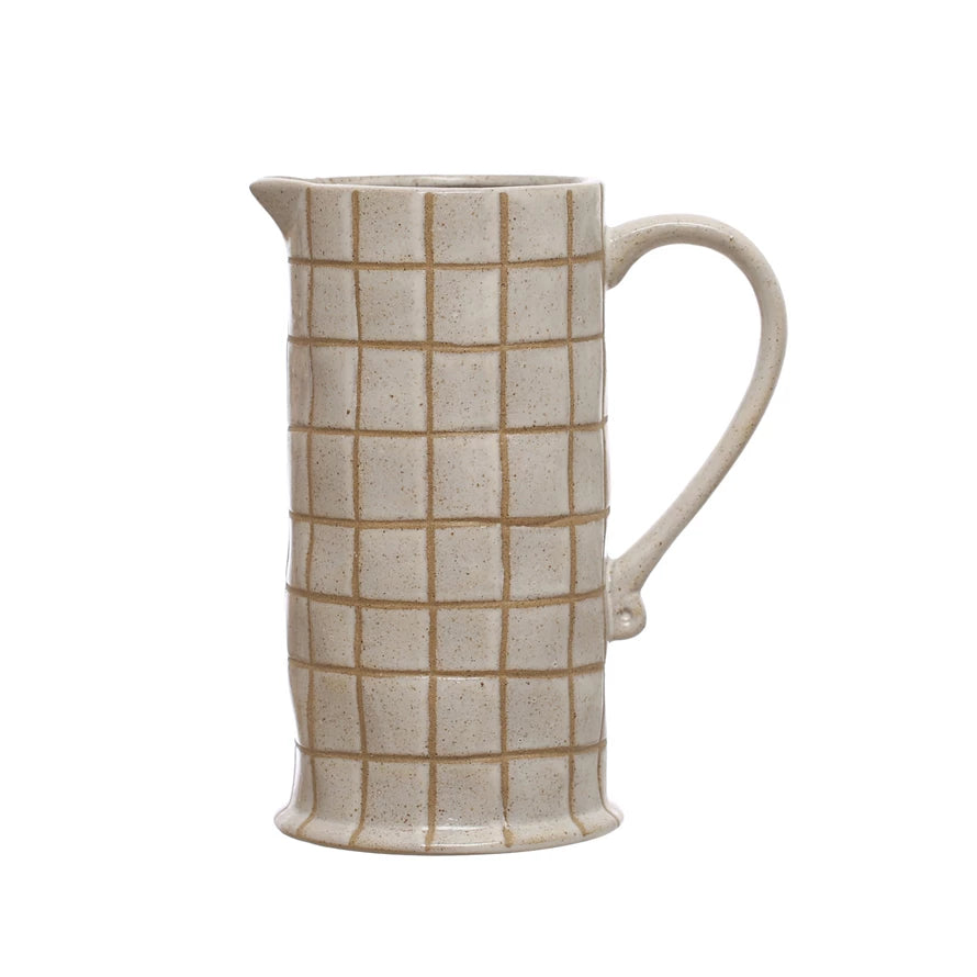 46oz Stoneware Pitcher with Grid Pattern