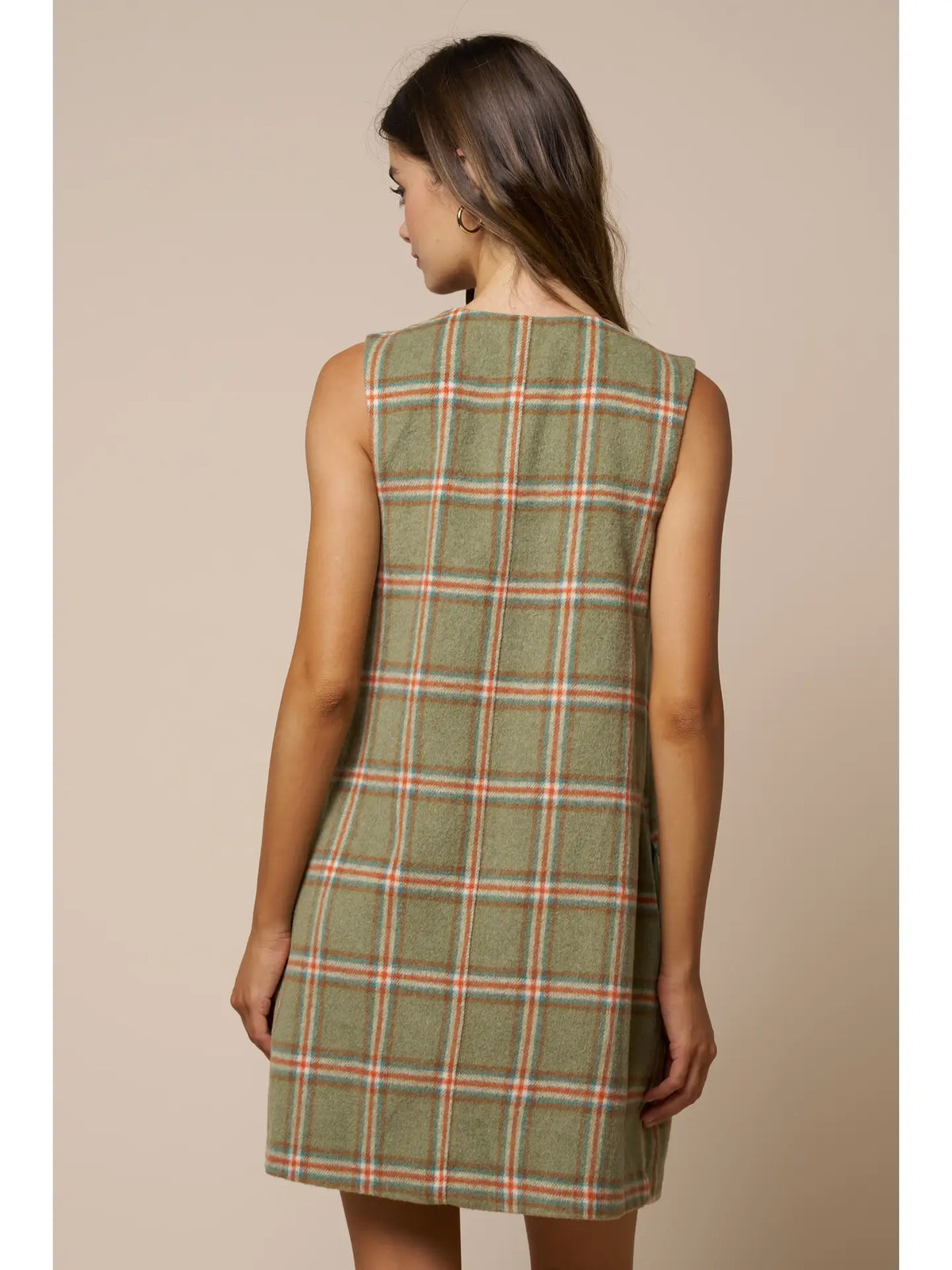 Plaid Sleeveless Mini Shift Dress W/Pockets