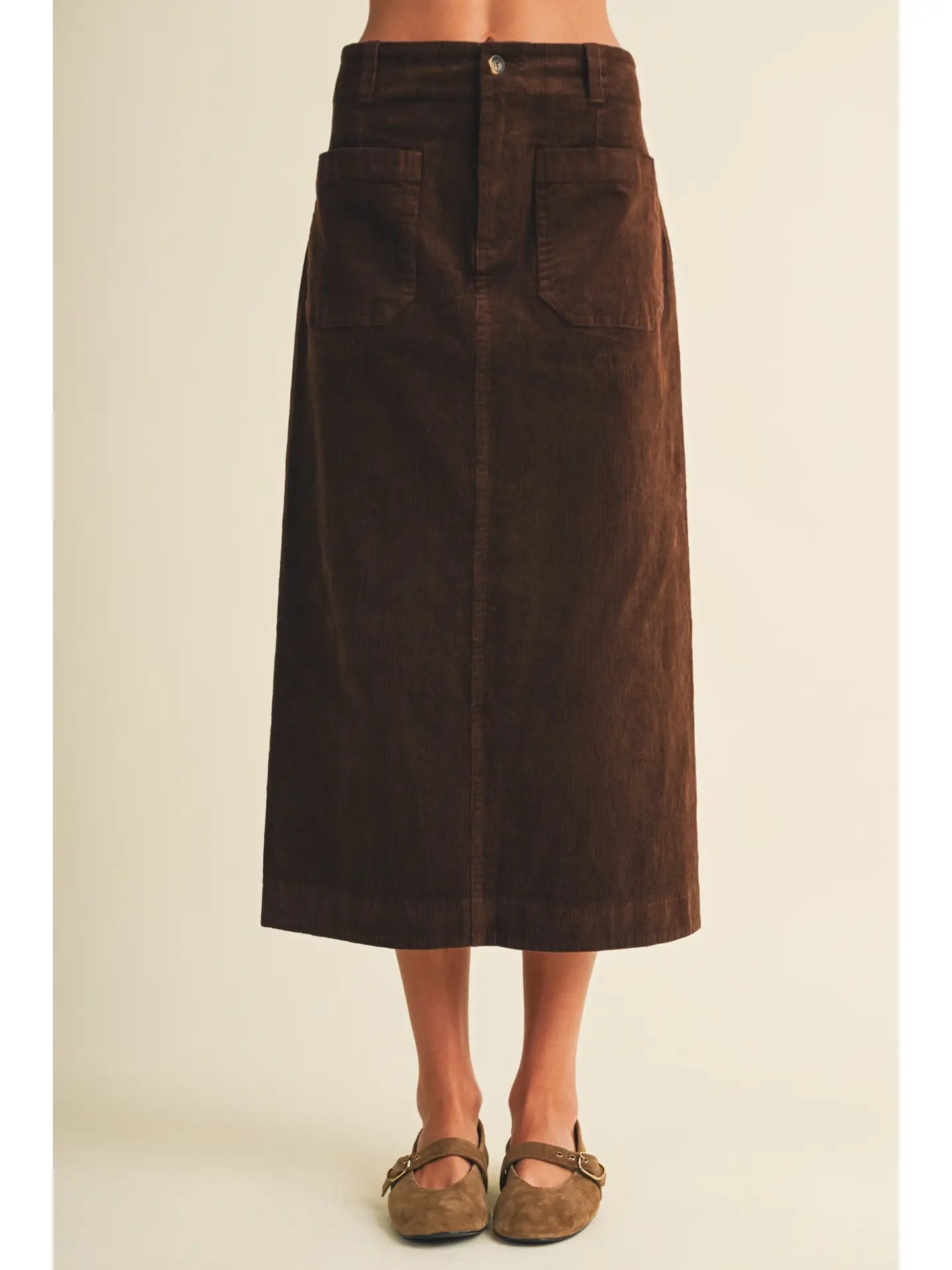 Corduroy Patch Pocket Midi Skirt
