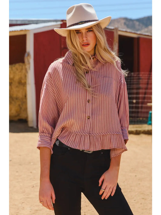 Red Striped Button Up Shirt