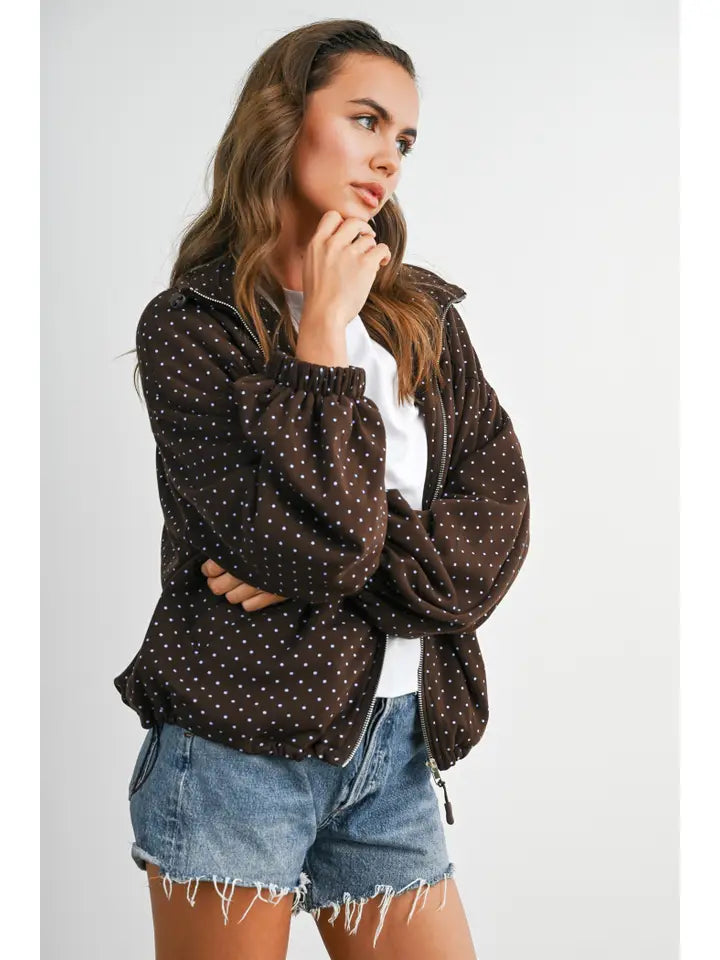 Polka Dot Zip-Up Anorak Jacket