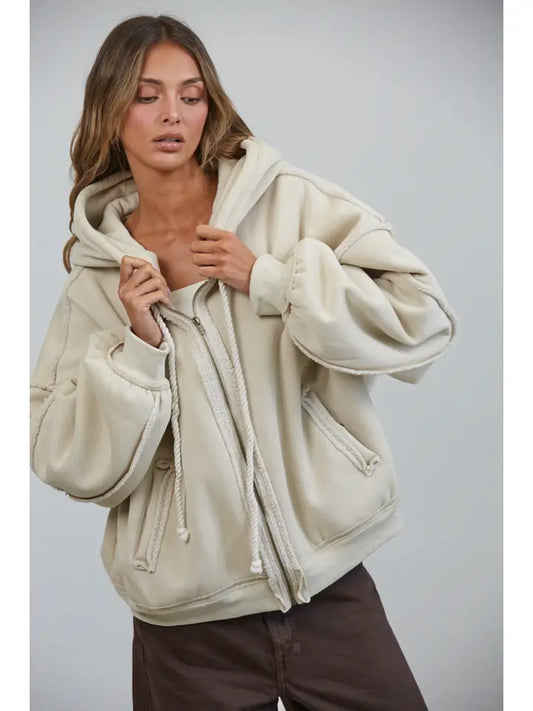Raw Edge Wash Oversized Zip Hoodie