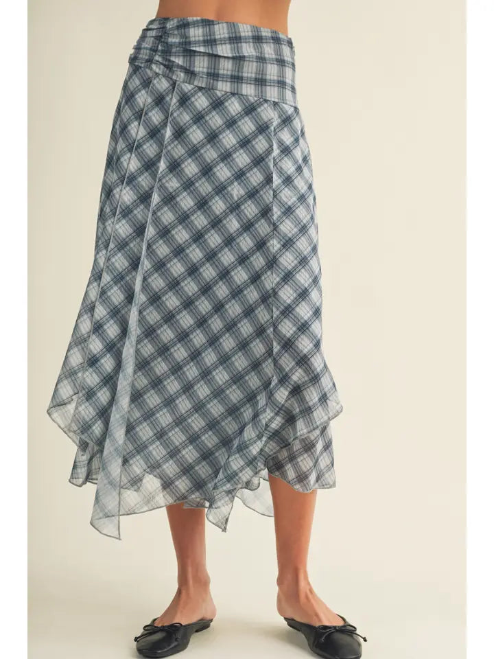 Asymmetric Plaid Handkerchief Hem Skirt