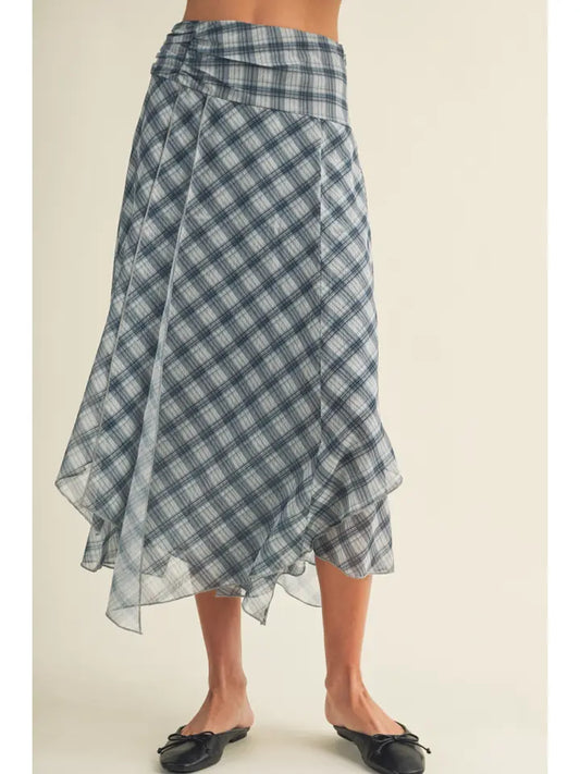 Asymmetric Plaid Handkerchief Hem Skirt