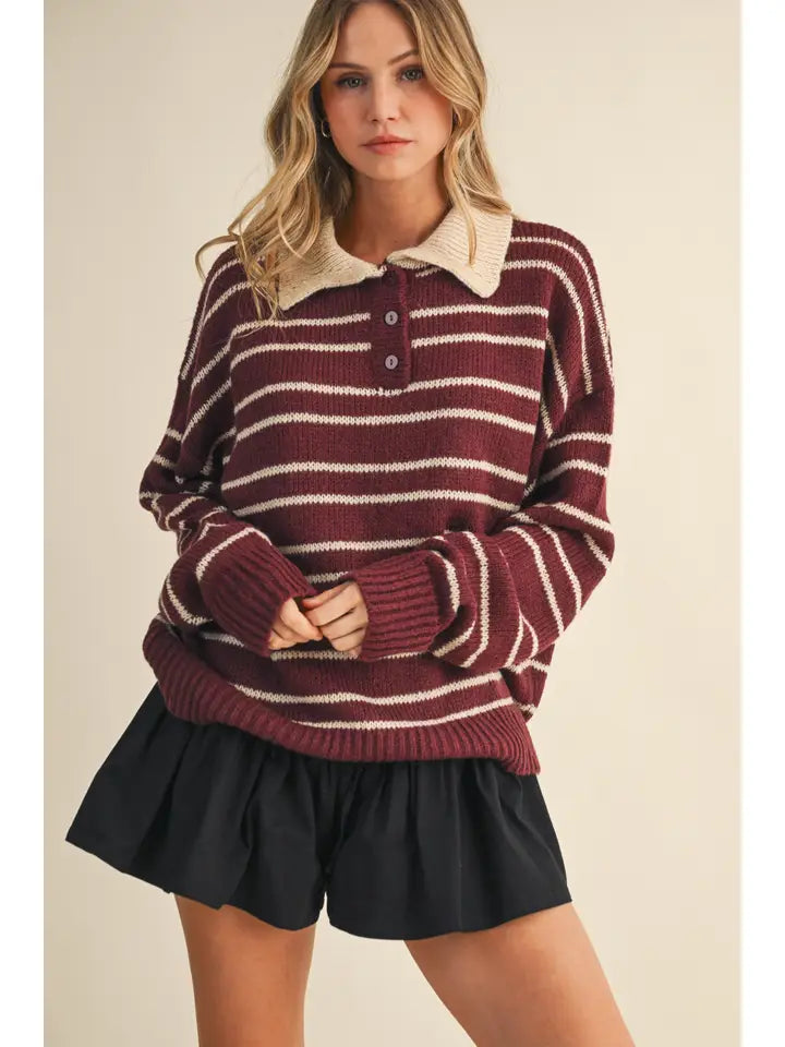 Striped Sweater with Collar