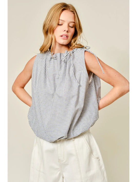 Checkered Sleevless Bubble Top