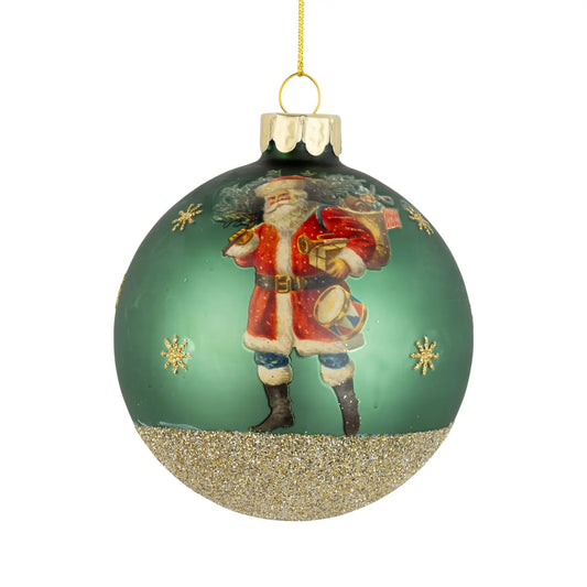Santa Green Glass Ball Ornament